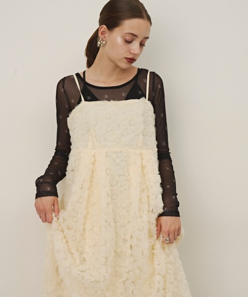 VIOLETTA（ヴィオレッタ）の「フラワーチュールキャミドレス（ワンピース・レディース・アイボリー/ブラック/オレンジ・S/M）」の5枚目の写真