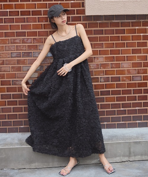 VIOLETTA フラワーチュールキャミドレス ブラック VIOLETTA ワンピース フラワーチュールキャミドレス : ZOZOTOWN