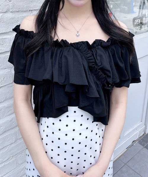 lilLilly オフショルフリルトップス BLACK フリルオフショルトップス ブラック | ファッション通販