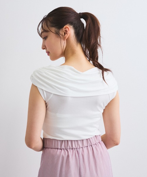 QUEENS COURT（クイーンズコート）の「フロントクロスオフショルカットトップス≪手洗い可能≫（Tシャツ/カットソー・レディース・ブラック/ピンク/オフホワイト・M）」の5枚目の写真