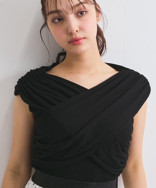 QUEENS COURT（クイーンズコート）の「フロントクロスオフショルカットトップス≪手洗い可能≫（Tシャツ/カットソー・レディース・ブラック/ピンク/オフホワイト・M）」の15枚目の写真