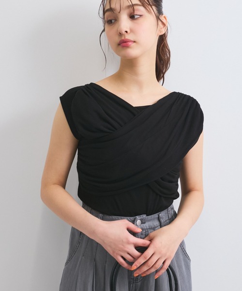 QUEENS COURT（クイーンズコート）の「フロントクロスオフショルカットトップス≪手洗い可能≫（Tシャツ/カットソー・レディース・ブラック/ピンク/オフホワイト・M）」の16枚目の写真