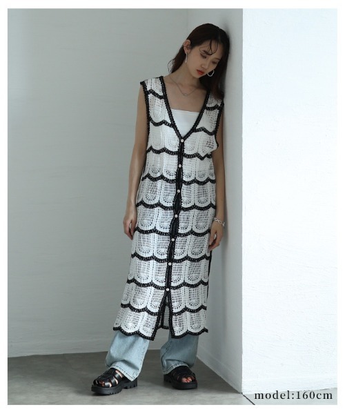 Sawa a la mode（サワアラモード）の「クロシェ編みロングジレ（ワンピース・レディース・ホワイト・FREE）」の2枚目の写真