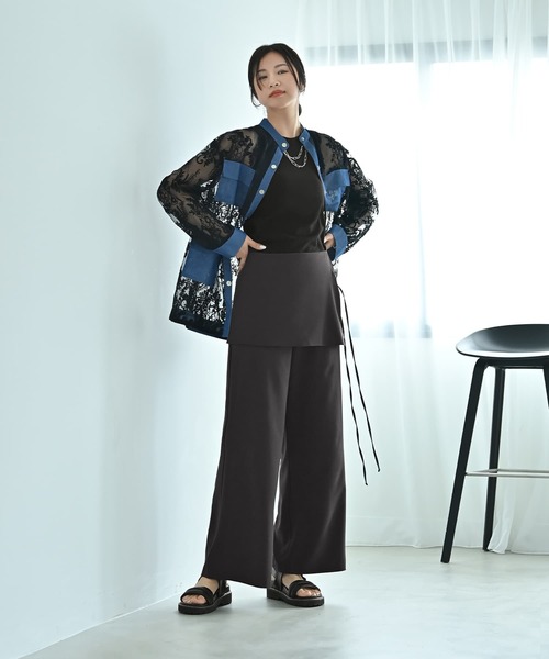 STYLE DELI（スタイルデリ）の「【BLK001】デニム×レースMIXシアーシャツ（シャツ/ブラウス・レディース・ブラック系その他・FREE）」の3枚目の写真