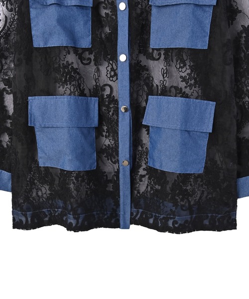 STYLE DELI（スタイルデリ）の「【BLK001】デニム×レースMIXシアーシャツ（シャツ/ブラウス・レディース・ブラック系その他・FREE）」の14枚目の写真