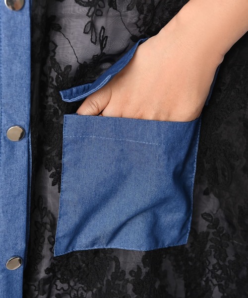 STYLE DELI（スタイルデリ）の「【BLK001】デニム×レースMIXシアーシャツ（シャツ/ブラウス・レディース・ブラック系その他・FREE）」の19枚目の写真