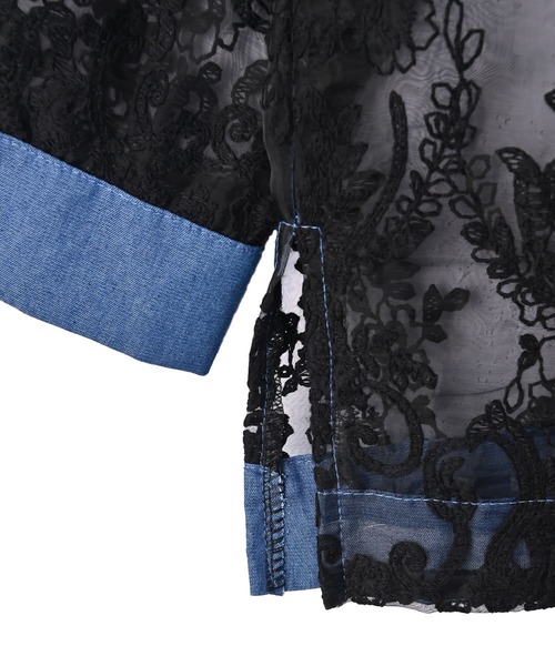 STYLE DELI（スタイルデリ）の「【BLK001】デニム×レースMIXシアーシャツ（シャツ/ブラウス・レディース・ブラック系その他・FREE）」の20枚目の写真