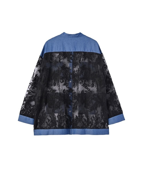 STYLE DELI（スタイルデリ）の「【BLK001】デニム×レースMIXシアーシャツ（シャツ/ブラウス・レディース・ブラック系その他・FREE）」の21枚目の写真