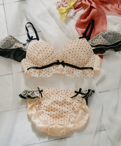 ドットオフショルブラジャー＆ショーツセット（ブラ&ショーツ