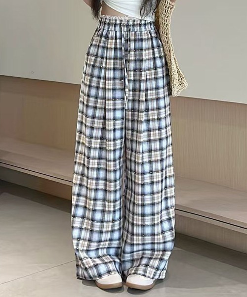 GEMEDA（ジェメダ）の「レースウエストチェック柄ルーズパンツ（その他パンツ・レディース・ピンクベージュ/ベージュ・M）」の2枚目の写真