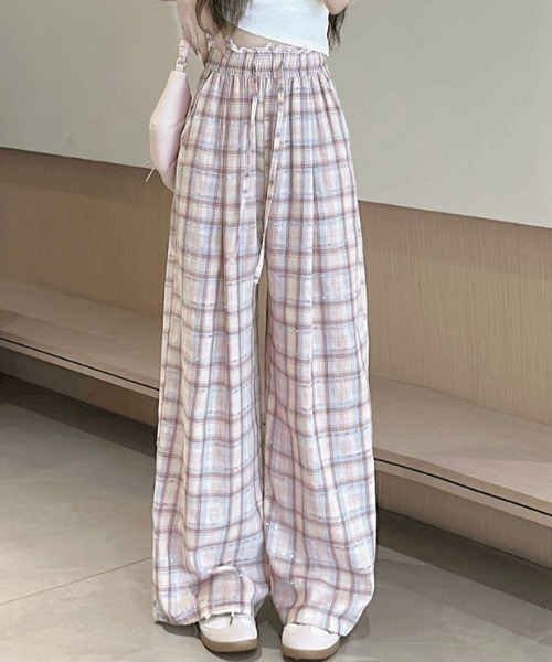 GEMEDA（ジェメダ）の「レースウエストチェック柄ルーズパンツ（その他パンツ・レディース・ピンクベージュ/ベージュ・M）」の3枚目の写真