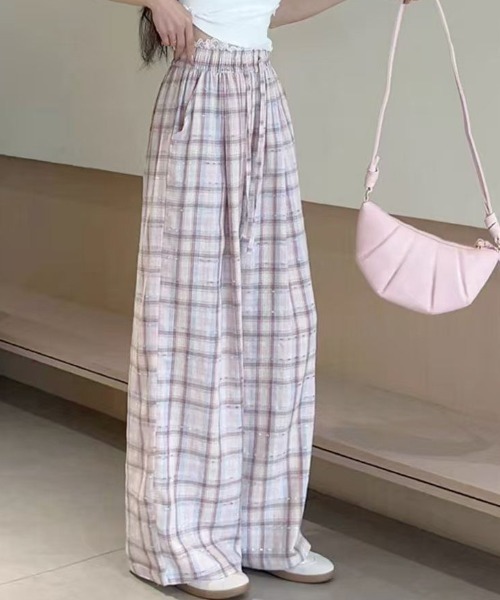 GEMEDA（ジェメダ）の「レースウエストチェック柄ルーズパンツ（その他パンツ・レディース・ピンクベージュ/ベージュ・M）」の10枚目の写真
