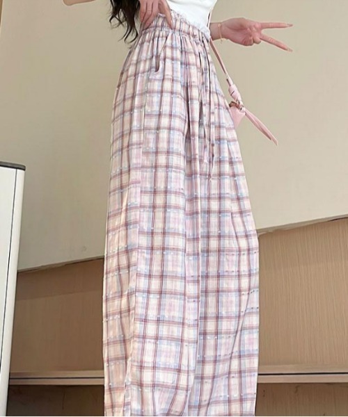 GEMEDA（ジェメダ）の「レースウエストチェック柄ルーズパンツ（その他パンツ・レディース・ピンクベージュ/ベージュ・M）」の7枚目の写真