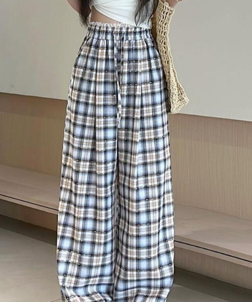 GEMEDA（ジェメダ）の「レースウエストチェック柄ルーズパンツ（その他パンツ・レディース・ピンクベージュ/ベージュ・M）」の15枚目の写真