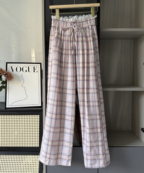 GEMEDA（ジェメダ）の「レースウエストチェック柄ルーズパンツ（その他パンツ・レディース・ピンクベージュ/ベージュ・M）」の18枚目の写真