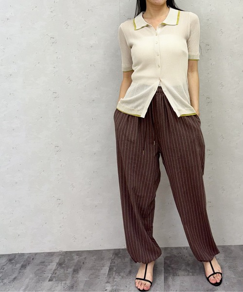Per sist ence(パーシエンス)の「麻タッチ/バイカラー半袖ポロニットカーデ(カーディガン/ボレロ・レディース・チャコールグレー/ブラウン/グレー/アイボリー・ONE SIZE)」の7枚目の写真