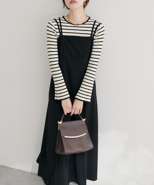 natural couture(ナチュラルクチュール)の「カットジョーゼットキャミワンピース(ワンピース・レディース・グレー/ブラック/ドット/グレイッシュベージュ/チェック/その他2・FREE)」の1枚目の写真