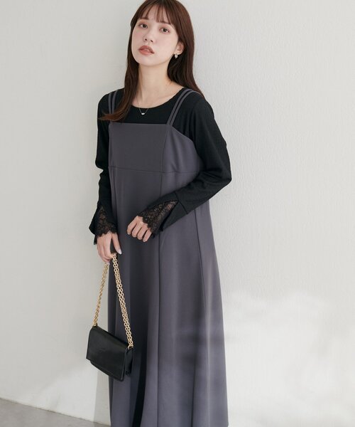 natural couture(ナチュラルクチュール)の「カットジョーゼットキャミワンピース(ワンピース・レディース・グレー/ブラック/ドット/グレイッシュベージュ/チェック/その他2・FREE)」の7枚目の写真