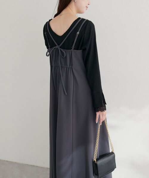 natural couture(ナチュラルクチュール)の「カットジョーゼットキャミワンピース(ワンピース・レディース・グレー/ブラック/ドット/グレイッシュベージュ/チェック/その他2・FREE)」の8枚目の写真