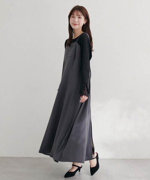 natural couture(ナチュラルクチュール)の「カットジョーゼットキャミワンピース(ワンピース・レディース・グレー/ブラック/ドット/グレイッシュベージュ/チェック/その他2・FREE)」の10枚目の写真