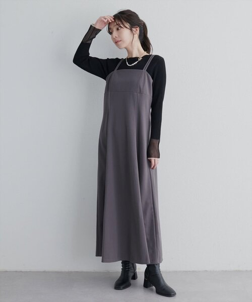 natural couture(ナチュラルクチュール)の「カットジョーゼットキャミワンピース(ワンピース・レディース・グレー/ブラック/ドット/グレイッシュベージュ/チェック/その他2・FREE)」の21枚目の写真