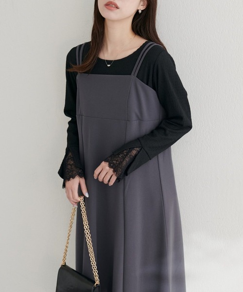 natural couture(ナチュラルクチュール)の「カットジョーゼットキャミワンピース(ワンピース・レディース・グレー/ブラック/ドット/グレイッシュベージュ/チェック/その他2・FREE)」の2枚目の写真