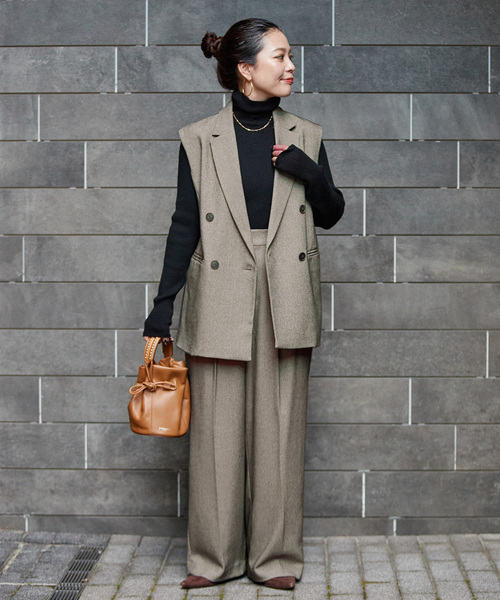 BACCA ジレ BACCA（バッカ） ベスト ジレ ヘリンボーンツイード カットオフコンビ