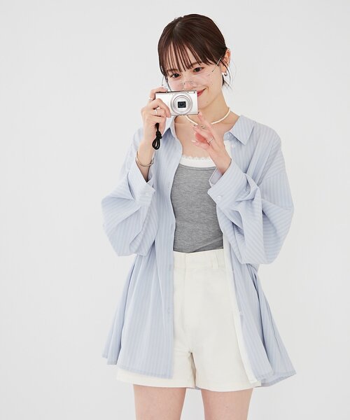 ブラウス シャツ 「森川企画」レイヤードストライプドロストシャツ レディース mystic ブラウス シャツ 「森川企画」レイヤードストライプ
