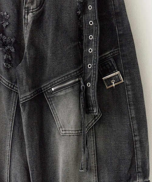 Cargo denim pants with design belt/デザインベルト付きカーゴデニム