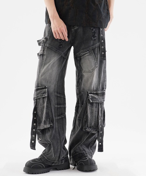 セール】Cargo denim pants with design belt/デザインベルト