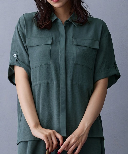 NICOLE white(ニコルホワイト)の「ウエストドロスト半袖シャツ(シャツ/ブラウス・レディース・ブラック/カーキ/モカ・FREE)」の15枚目の写真