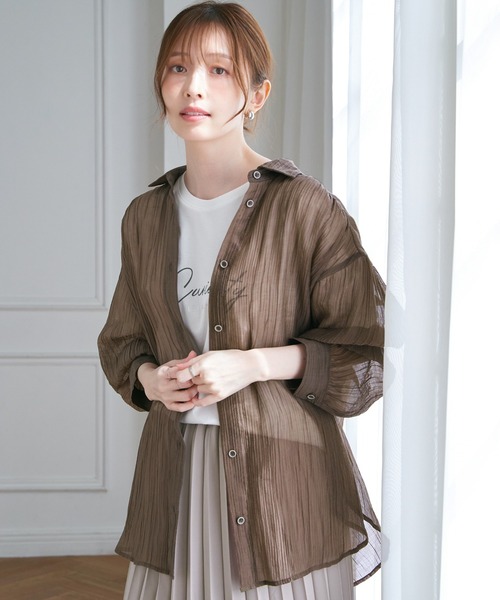 ikka（イッカ）の「シアーバックシャーリングシャツ（シャツ/ブラウス・レディース・チャコールグレー/モカ/ダークグリーン・L/M/S）」の11枚目の写真