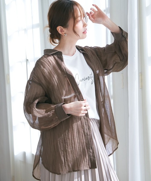 ikka（イッカ）の「シアーバックシャーリングシャツ（シャツ/ブラウス・レディース・チャコールグレー/モカ/ダークグリーン・L/M/S）」の13枚目の写真