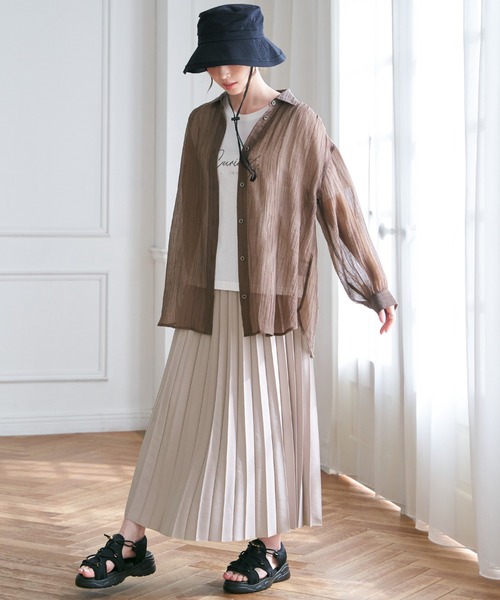 ikka（イッカ）の「シアーバックシャーリングシャツ（シャツ/ブラウス・レディース・チャコールグレー/モカ/ダークグリーン・L/M/S）」の14枚目の写真