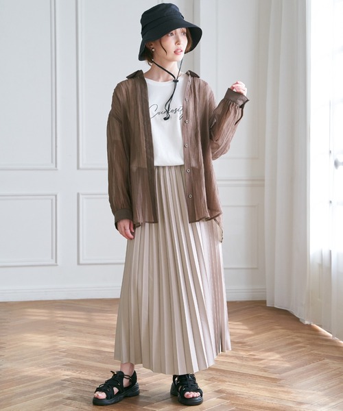 ikka（イッカ）の「シアーバックシャーリングシャツ（シャツ/ブラウス・レディース・チャコールグレー/モカ/ダークグリーン・L/M/S）」の15枚目の写真