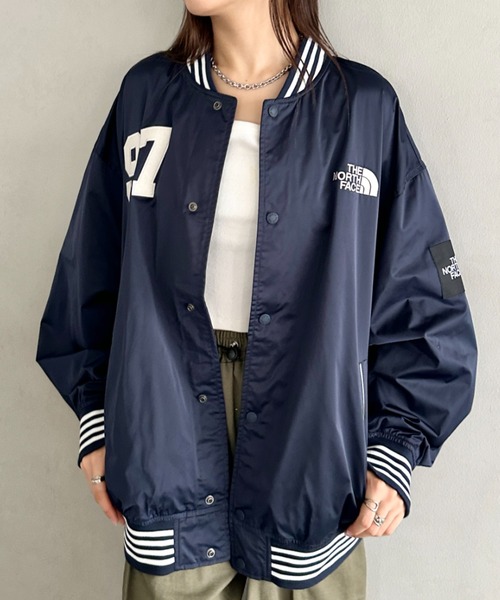 THE NORTH FACE（ザノースフェイス）の「国内未発売 THE NORTH FACE(ザ・ノースフェイス)/ロゴ刺繍 ワッペン スタジャン ジャケット/SPORTY BOMBER JACKET（ブルゾン・レディース・ネイビー/ブラウン/オフホワイト・S/M/L/XL/XXL）」の12枚目の写真