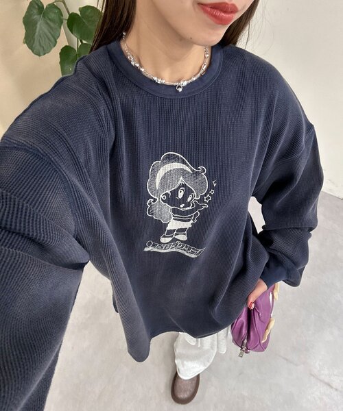 RePRODUCTION LABEL(リプロダクションレーベル)の「【RePRODUCTION LABEL / リプロダクションレーベル】フェードクルーネックサーマルロンT(Tシャツ/カットソー・レディース・ネイビー/ピンク/グレー/チャコールグレー・FREE)」の4枚目の写真