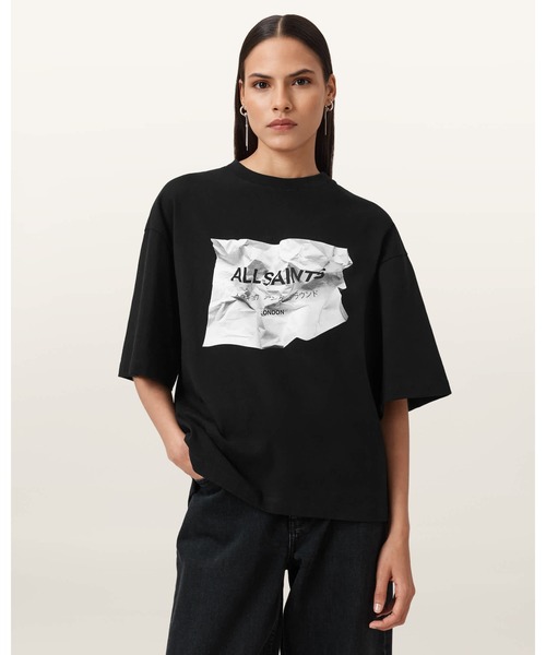 ALLSAINTS(オールセインツ)の「AMELIE SCRUNCH GRAPHIC T-SHIRT | AMELIE スクランチ グラフィック Tシャツ(Tシャツ/カットソー・レディース・ブラック・XS/S/M/L)」の1枚目の写真