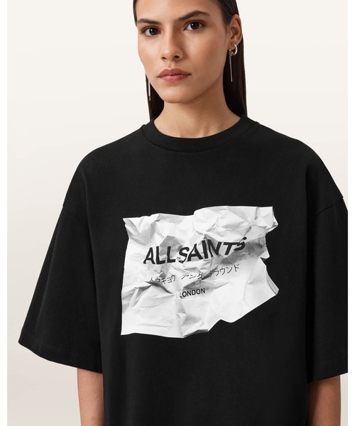 ALLSAINTS(オールセインツ)の「AMELIE SCRUNCH GRAPHIC T-SHIRT | AMELIE スクランチ グラフィック Tシャツ(Tシャツ/カットソー・レディース・ブラック・XS/S/M/L)」の2枚目の写真
