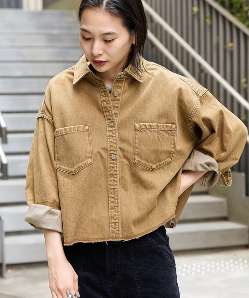 追加》ライトオンスデニムクロップドシャツ（シャツ/ブラウス