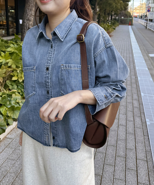 追加》ライトオンスデニムクロップドシャツ（シャツ/ブラウス