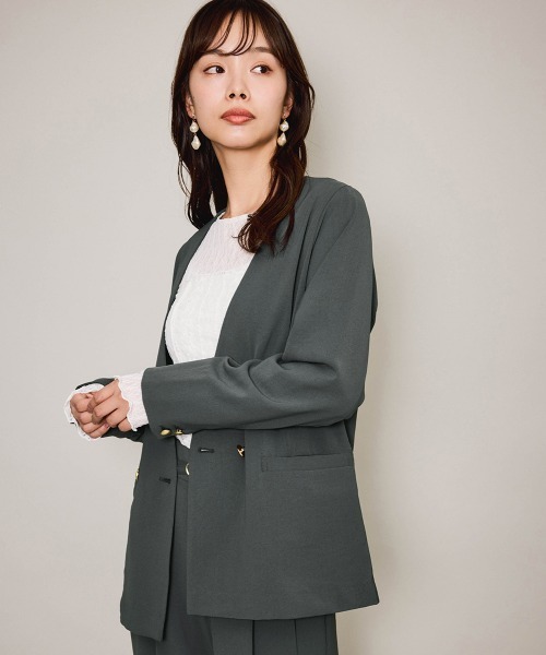 QUEENS COURT(クイーンズコート)の「マルチタスクノーカラーライトジャケット≪洗濯機で洗える≫(ノーカラージャケット・レディース・ネイビー/ダークグレー/アイボリー・M)」の16枚目の写真