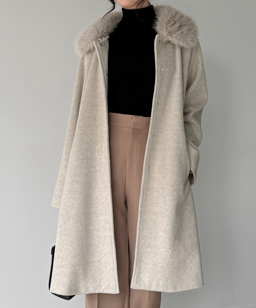 セール】【取り外し可能】フェイクファーカラーシャギーコート
