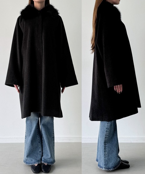 セール】【取り外し可能】フェイクファーカラーシャギーコート（ノー