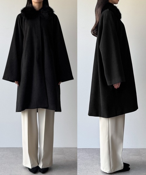 セール】【取り外し可能】フェイクファーカラーシャギーコート（ノー