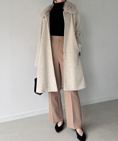 セール】【取り外し可能】フェイクファーカラーシャギーコート（ノー