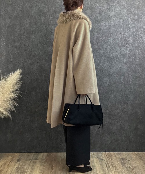 セール】【取り外し可能】フェイクファーカラーシャギーコート（ノー