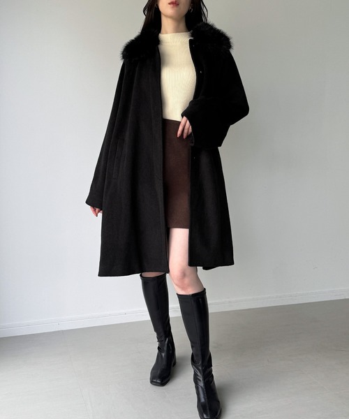 セール】【取り外し可能】フェイクファーカラーシャギーコート（ノー