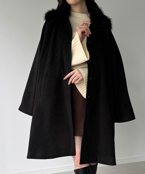 JUNOAH（ジュノア）の「【取り外し可能】フェイクファーカラーシャギーコート（ノーカラーコート・レディース・アイボリー/グレイッシュベージュ/ブラック・SMALL/MEDIUM/LARGE/X-LARGE）」の14枚目の写真