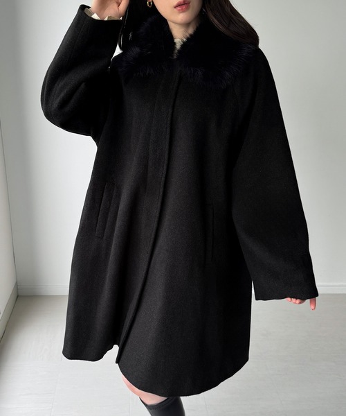 JUNOAH（ジュノア）の「【取り外し可能】フェイクファーカラーシャギーコート（ノーカラーコート・レディース・アイボリー/グレイッシュベージュ/ブラック・SMALL/MEDIUM/LARGE/X-LARGE）」の15枚目の写真